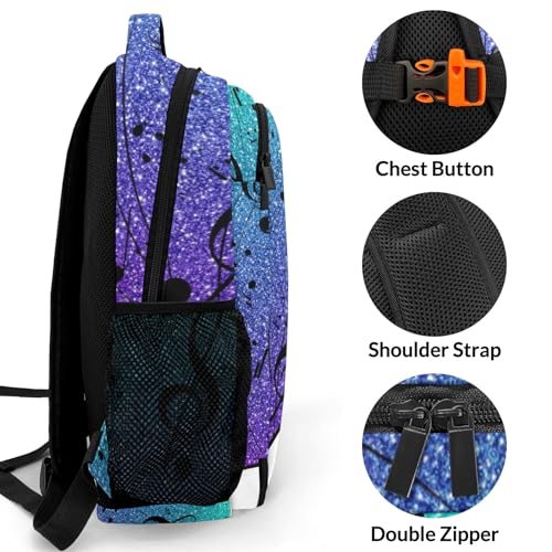 Custom Text Ombre Glitter Music Note Piano Backpacks for Girls Boys School, Capacity School Backpacks for Kids Water-resistant Bookbags4