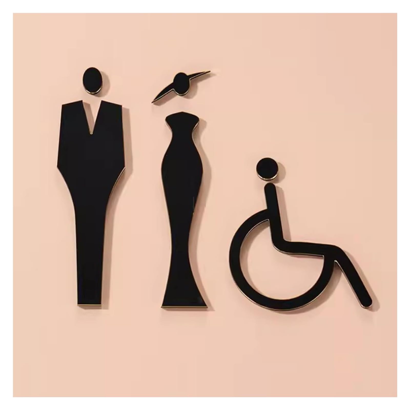Carteles para aseos, Iconos elevados de aluminio cepillado, juego 3