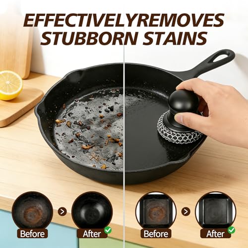 Image of 316 Upgraded Cast Iron Scrubber with Pan Scraper,Cast Iron Cleaner for Grill Pan Skillet Wok Carbon Steel,Ergonomic to Hold Easy to Use Dishwasher Safe ((Large Chain Mail))