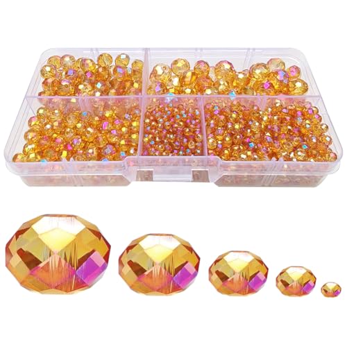 Image of Golden Rose Rondelle Glass Beads for Jewelry Making, Faceted Briolette Crytal Spacer Beads for Bracelet Necklace Earring (2mm 4mm 6mm 8mm 10mm Mixed Sizes, 1000pcs)