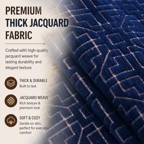 Image of HOKIPO 'Imperial Tassel Series' Premium Chenille Jacquard Sofa Cover Set for 3 Seater for Seat, Back & Arms with Tassels, Royal Blue (IN-1011 + IN-1012-I4*2)