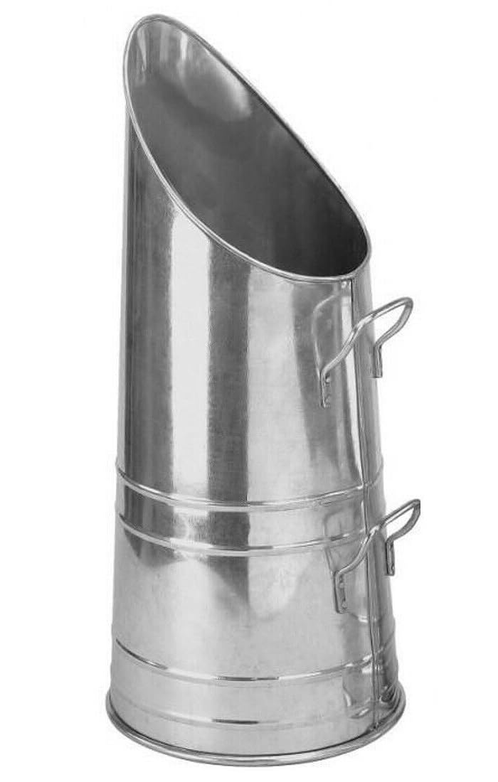 Srendi® Heavy Duty Anthracite 23" Coal Hod, Bucket Coal Scuttle Black Bronze Galvanised High Quality for Fireplace Fire Side Option with Shovel and Poker (Silver/Glavnised Coal Hod)