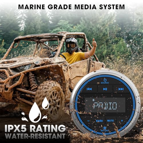 Image of Marine Bluetooth Stereo Radio Receiver: Marine Digital Multimedia Player | 2.8 Inch LCD Display AM FM USB AUX-In Preset EQ Subwoofer 200W RCA Output for Boat Golf Cart ATV UTV Yacht