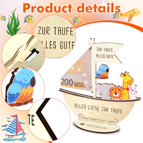 Taufgeschenke für Jungen und Mädchen mit LED Lichterkette, Alles Liebe zur Taufe, Holz Boot mit Basis, Geschenke Baby,Geburt Taufe Geldgeschenk, Geschenk zur Taufe Junge Mädchen (Buntes)