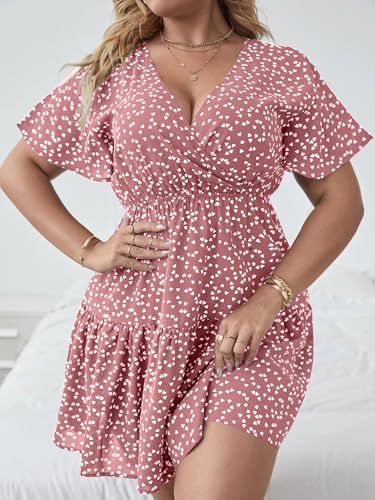 Image of Floerns Women's Plus Size Summer Vacation Wrap V Neck Short Sleeve Ruffle Hem A Line Hawaiian Short Dress