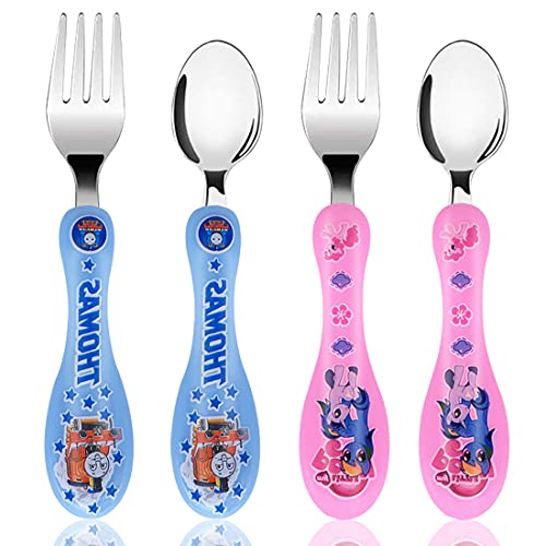 Cuberteria Infantil Cubertería infantil - Tomicy 4 piezas Dibujos animados de disney Juego de Cubiertos Bebe para niños de Acero Inoxidable...