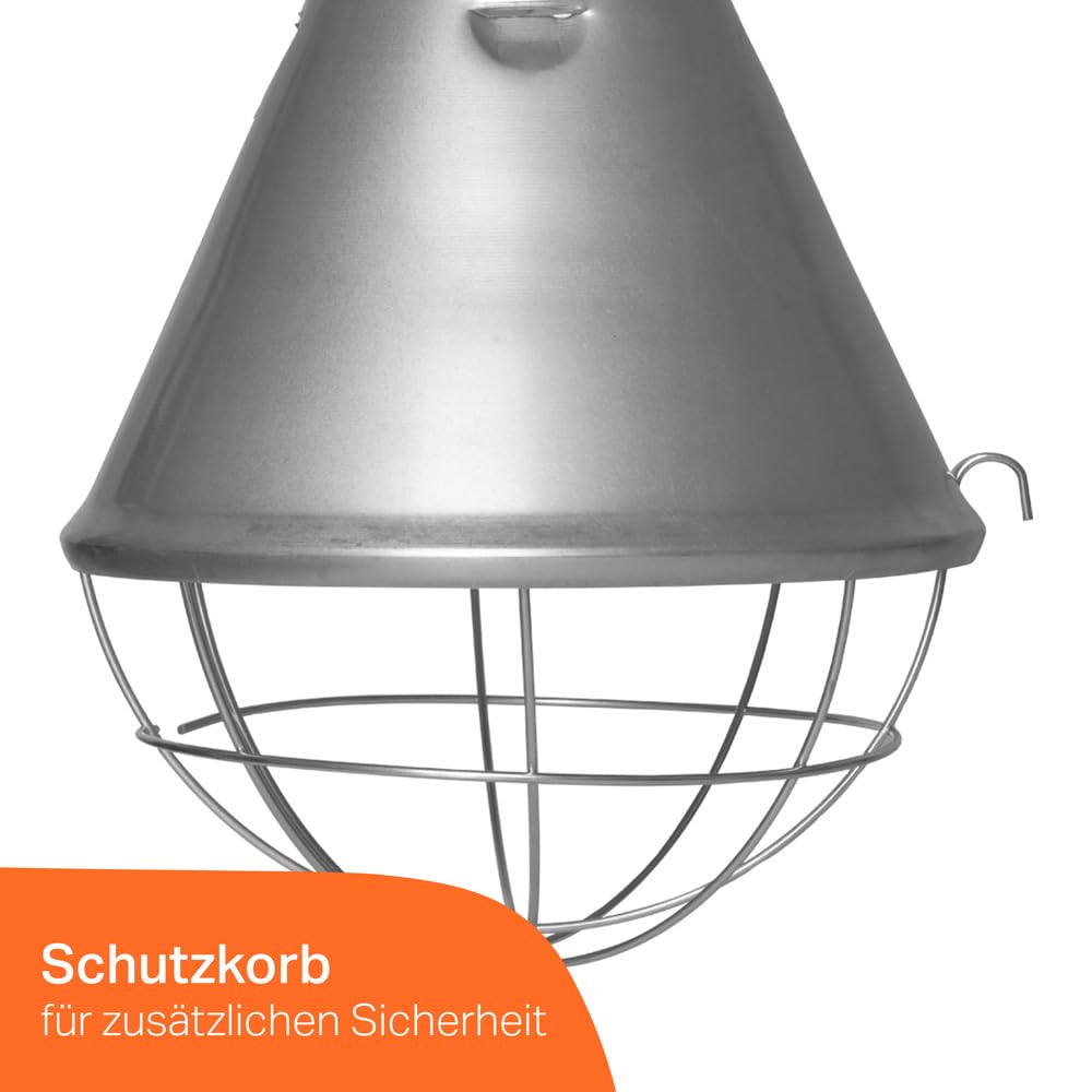 NCC-Licht Lampe d'élevage - Lampe chauffante infrarouge - Lumière rouge PAR38 - 100 W - Pour animaux, poules, porcelets - Panier de protection + interrupteur économique, câble et prise de 5 m