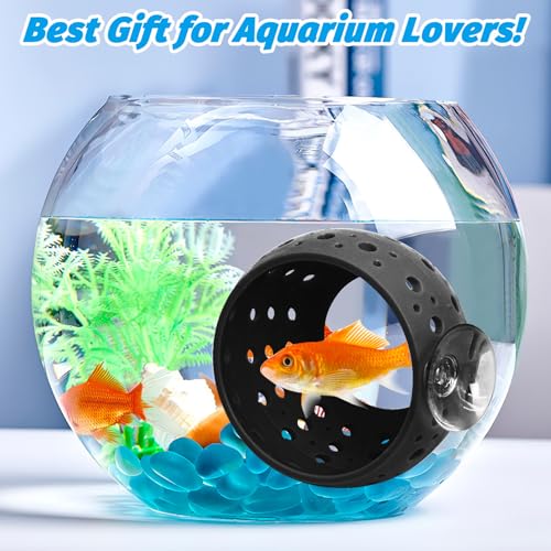 Image of Fhiny Betta Tunnel, Aquarium Fish Hideout with Suction Cup - Shrimp Cave Aquarium Decor for Small Fish, Shrimp, Guppy Hiding & Resting (Black)