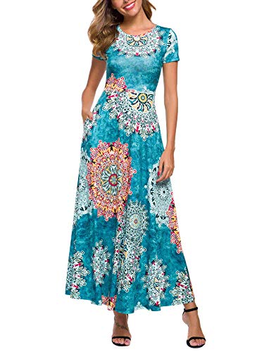 Image of ZABERRY Women's 2024 Short Sleeve Round Neck Casual Summer Flowy Maxi Spring Dresses with Pockets