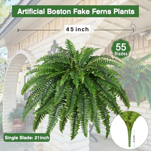 Artificial Boston Fern Bush- Set of 2 Large Artificial Ferns for Outdoors, 45Inch Large Faux Ferns, Suitable for Office & Living Room Decor, 55Branches for Each Bouquet - Image 3