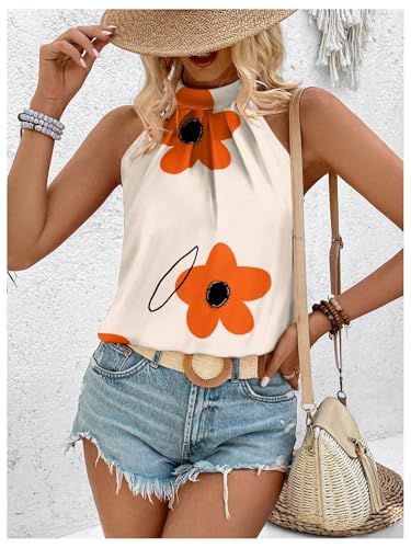 Image of RoseSeek Women's Tropical Paisley Halter Blouse Boho Shirt Vacation Tops