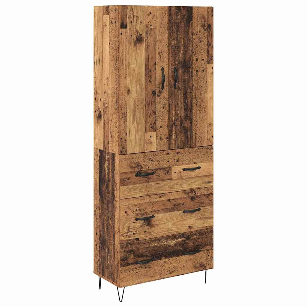 vidaXL Highboard with Drawer 2 pcs Old Wood Engineered Wood and Glass, Ample Storage, Rectangular Modern Sideboard, Elegant Highboard, Functional Dining Cabinet, Contemporary Furniture Piece