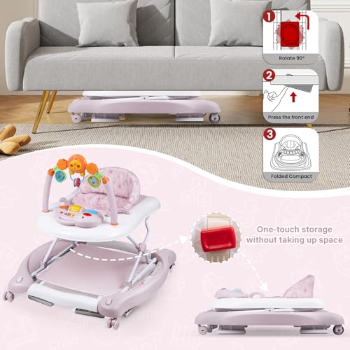 Image of Baby Walker, 5 in 1 Baby Walkers for Boys Girls 6-12 Months, Foldable Walkers for Babies with Bouncer & Feeding Tray, Music, Adjustable Heights, Activity Walker for Infant