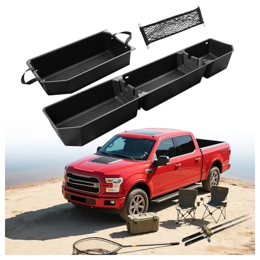 DiffCar® Truck Underseat Storage for Ford F150: 2015-2025 SuperCrew/Crew Cab, Rear Under Seat Organizer Tool Box Car Accessories for Ford F-150 F250 F350 F450 F550 Super Duty(w/Detach Bin & Mesh Net)