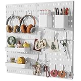 Artressel Pegboard Wall Organizer Kit, 4 Pcs Plastic Peg Boards with Hooks & Accessories, Wall-Mounted Pegboard Kit for Home Office Storage, Bedroom, Craft Room(22″×22″)