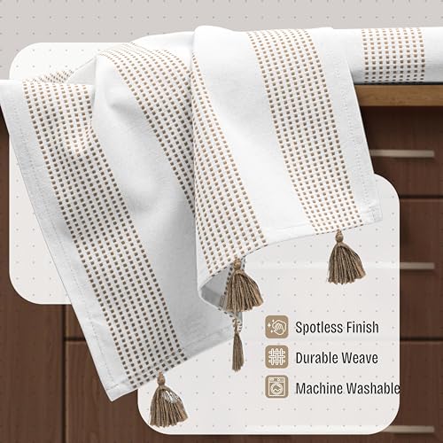 Beige Decorative Dotted Kitchen Towels 40x66 cm, 5 Pack, Soft, 100% Cotton, Absorbent & Fast-Drying Dish Towels with Tassels, Ideal for Cleaning, Drying Dishes, and Daily Use - Image 5