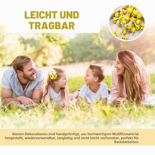RFYTDCF 70 Stück Bienen Deko, Mini Biene Dekoration Filz zum Basteln 50 Bienen und 20 Weiße Häkelblumen Filzbienen für DIY Handwerk Craft Dekoration Kleidung Zubehör – Bild 6