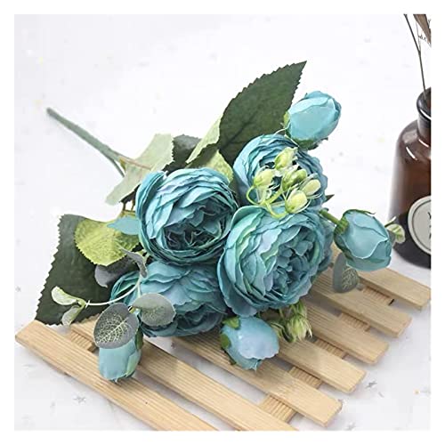 XLBH Belle 1 Bouquet 9 têtes artificielles Pivoine thé Rose Fleurs Camellia Silk Fausse Fleur Fleur Fleur pour Bricolage Maison Jardin Mariage décoration de Mariage Préparation des Vacances – vue 6