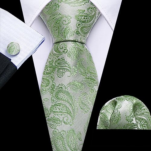 Image of Barry.Wang Men Ties Paisley Woven Silk Necktie Set with Pocket Suqare Cufflinks Formal