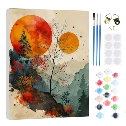 RICUVED Pintar por NSJFS Adultos paisagem com moldura, bricolage paisagens quadros para pintar por números com cavalete de madeira, pintura acrílica artesanato para adultos decoração 20 x 30 cm