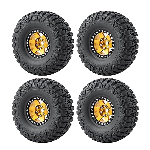 4PCS Aluminum Alloy 1.9" Beadlock Wheel Rims& Rubber Tires for RC Wraith TRX-4 Axial SCX10 90046 90048 Redcat D90 CC01 axial rr10 Bomber Crawlers (Orange)