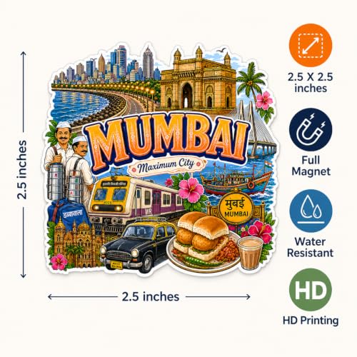 Image of Zesta Wooden Fridge Magnets Set | Refrigerator Decor Magnets for Kitchen | India Souvenir Fridge Magnet Collection | Wooden Magnet for Fridge Door Decoration (Mumbai)