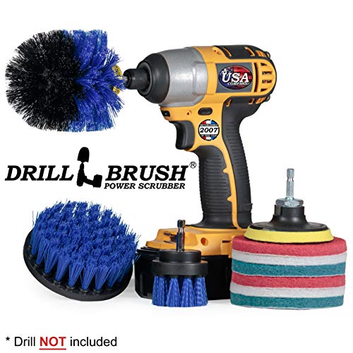 Image of Brush Drill Attachment Kit - Hot Tub Cleaner Brush - Pool Cleaner Brush | Cleaning Supplies - Drillbrush - Drill Brush Pads - Scrub Brush - Power Cleaning Brush - Rotary Drill Brush Cordless Scrubber