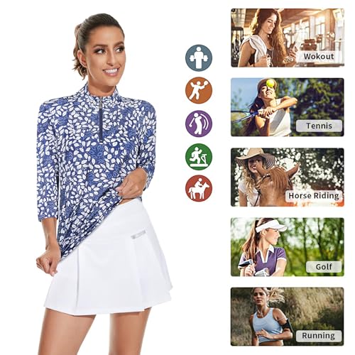 Viracy 3/4 Sleeve Womens Golf Shirts Quick Dry Quarter Zip Workout Tennis Polo Tops with Pocket3