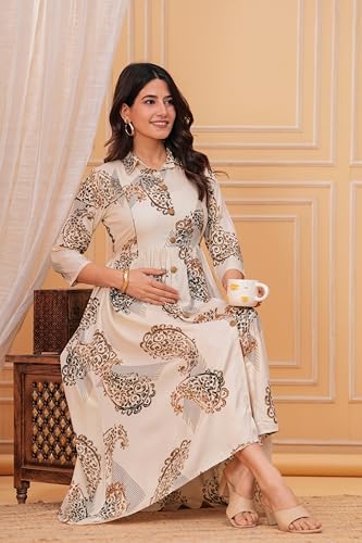 Image of Dhruvi Women's Rayon Anarkali Maternity Dress & Feeding Kurti with Zippers
