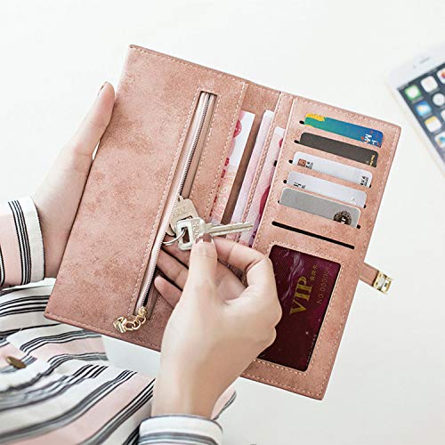 Aoxonel Womens Slim Wallet Rfid Ladies Wallets Long Bifold Thin Skinny,Magnetic Closure (Pink) #TOP4