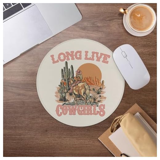 Retro Western Cowgirl Mouse Pad,Western Cactus Horse Sunset Mousepad for Desk Home Office Dorm Computers Laptop Accessories,7.9x7.9 Inch