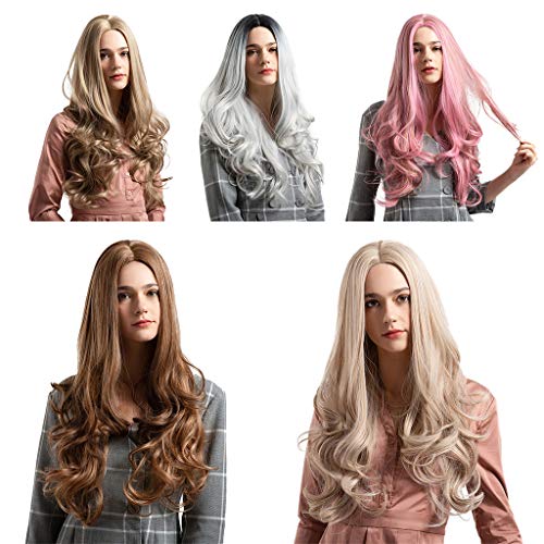 Homyl Peruca Cheia Peruca De Cabelo Sintético Reta Longa Encaracolado Para Mulheres Cosplay Partido