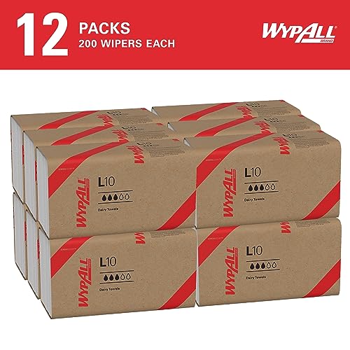 WypAll General Clean L10 Light Cleaning Towels (01770), Dairy Towels, 1-PLY, Banded, White, 12 Packs/Case, 200 Wipes/Pack, 2,400 Sheets/Case - Thumbnail 2