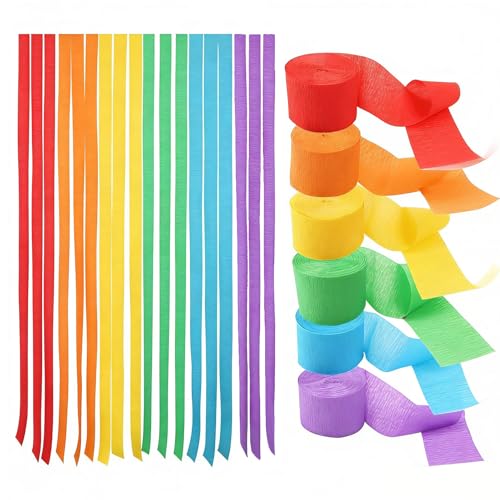 SUNBEAUTY 9 Rollen Bunt Krepppapier Regenbogen Krepppapier Band DIY Papier Streamer Luftschlangen Seidenpapier für Partydekorationen Geburtstag Hochzeits Babyparty Frühling Sommerdeko