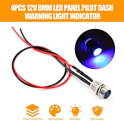 4 Pcs 12v LED Warning Light Indicator Lamp Car Van Boat Indicator Light Pilot Dash Bulbs Directional Lamp, 8mm(Blue)