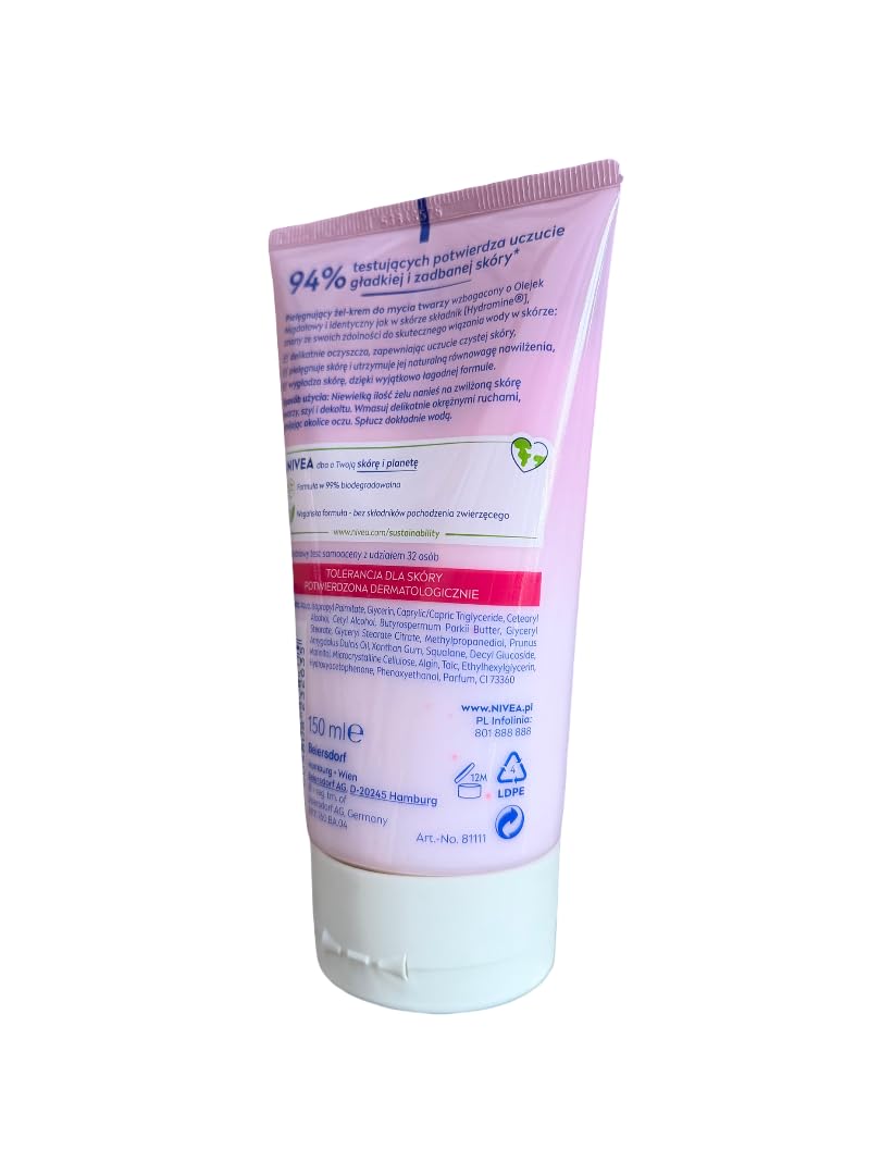 NIVEA Yüz Temizleme Kremi 150 ml,Nemlendirici,Pürüzsüzleştirici,Badem Yağı Özü, Hassas ve Kuru Ciltler