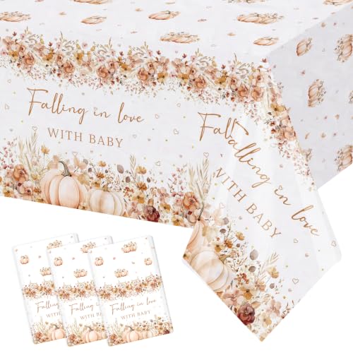3 Pcs Falling in Love Baby Shower Tablecloth Fall Wildflower Pumpkin Decor