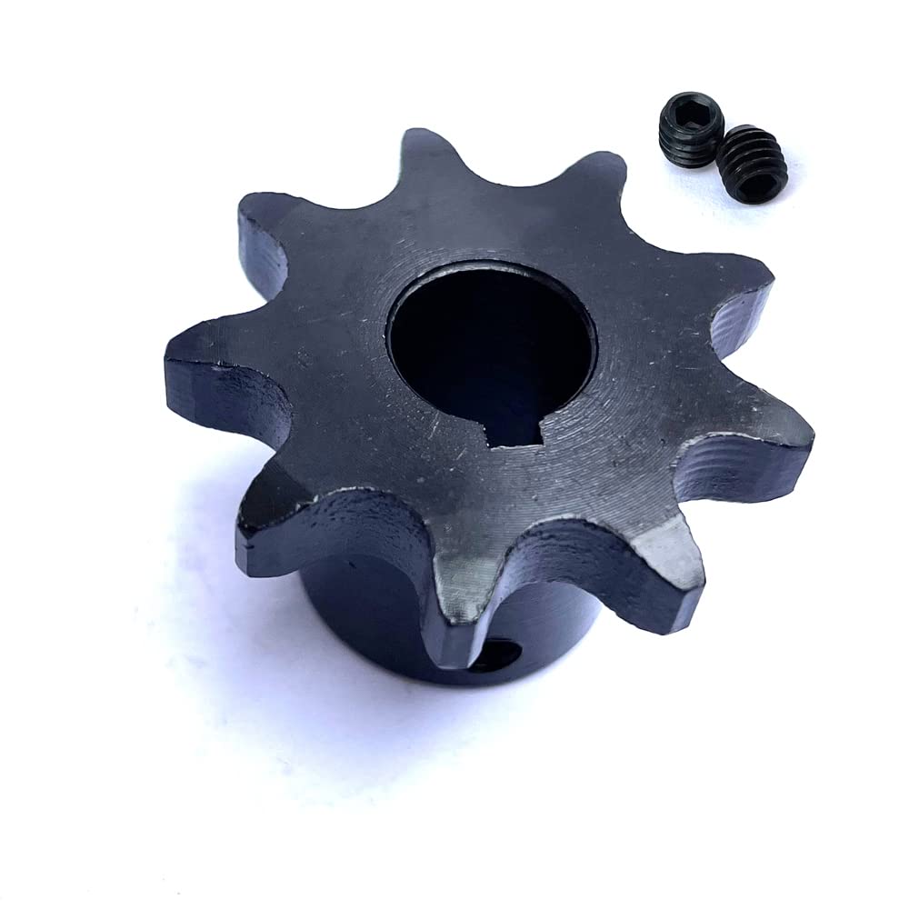 #40 Roller Chain Sprocket B Type 9 Teeth 1/2" Bore - Hardened AISI 1045 Steel, Rust-Proof Blackening, Wear-Resistant