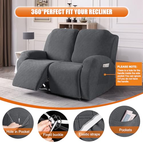 Image of VANSOFY Oversized Recliner Cover, 2-Pieces Stretch Reclining Couch Cover with Pockets Loveseat Sofa Slipcovers Soft Washable Furniture Protector for Dogs Cats(Charcoal Gray)