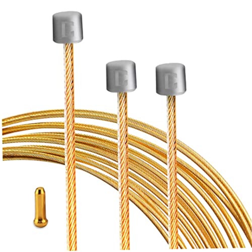 AEIOFU Bike Shifter Cable Polished Wire Compatible for Mountain Bike, Road, Derailleur Cable 1.2 X 2100mm Gold Housing USB Gearshifter Shifting Shifter