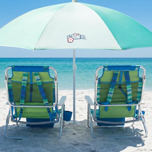 Old Bahama Bay Beach Chairs for Adults, 7-Position Classic Lay Flat Beach Chair Reclining Beach Chair, Portable Aluminum Backpack Beach Chair with Towel Bar & Cooler Bag - image 2