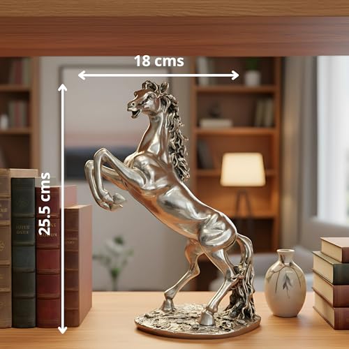 Image of 999 Pure Silver Plated Rearing Horse Statue | Triumphant Vastu Showpiece for Success, Power & Progress | Elegant Standing Horse Idol for Home Decor