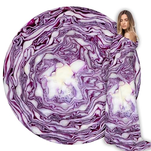 Abaysto Manta de col morada para adultos y niños, suave y cómoda manta redonda de franela para ropa de cama, manta gigante de alimentos para cuna, sofá, al aire libre, 150 cm