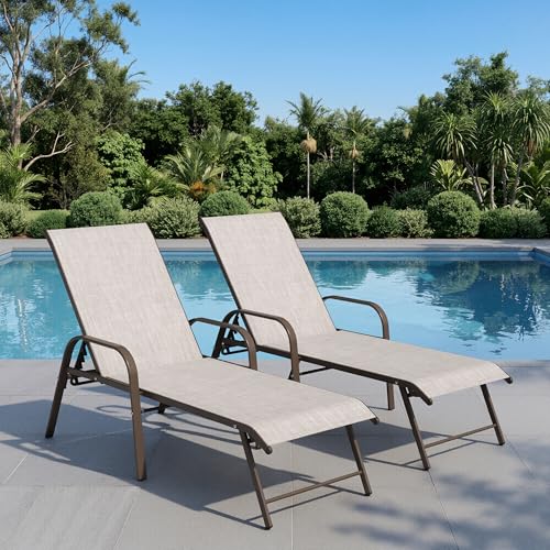 Crestlive Products Chaise Lounge Chair Outdoor with Armrests, Pool Lounge