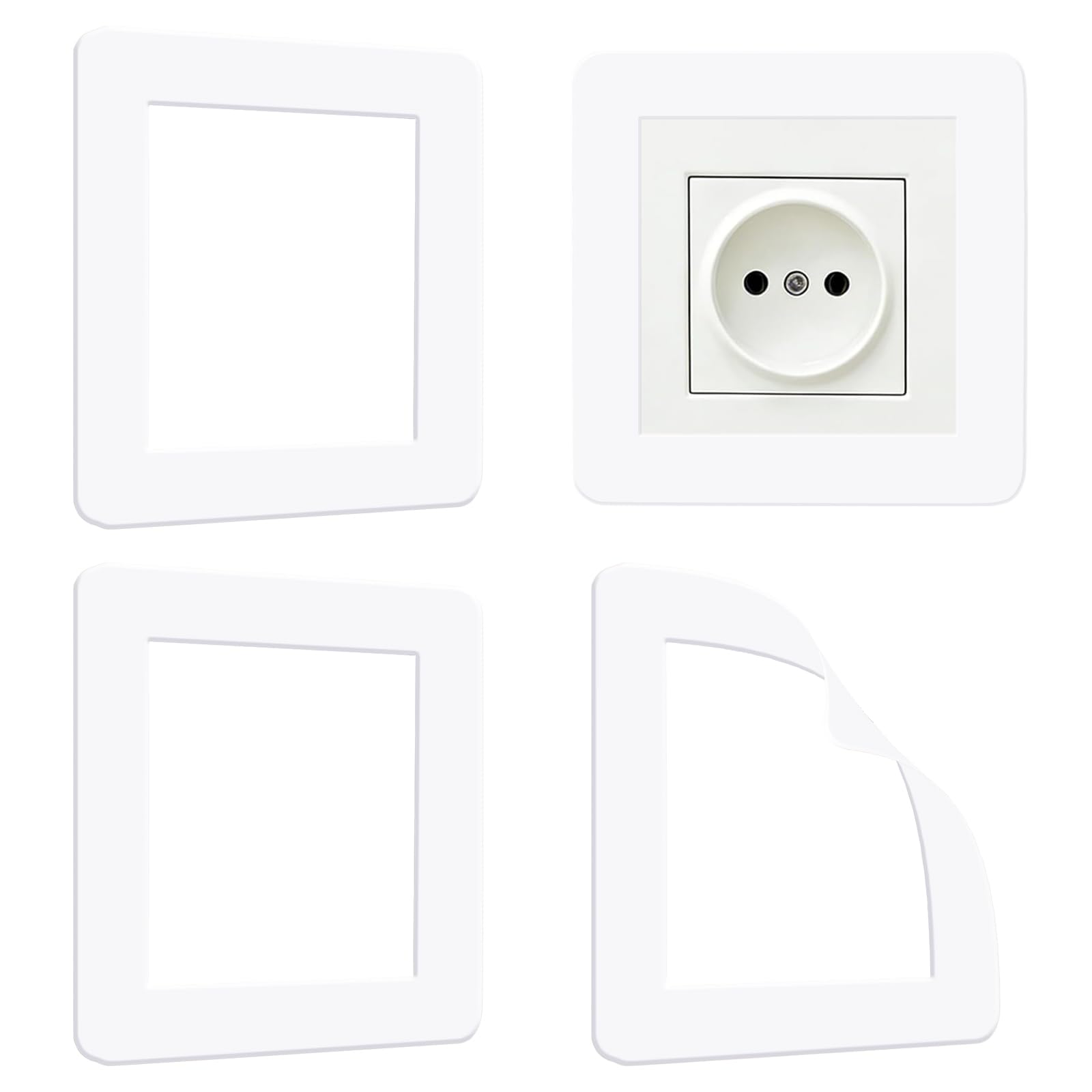 UFURMATE 4Pcs Light Switch Surround Cover, Soft Silicone 1-Gang Socket Wall Decoration Outlet Surround Protector for Home Office (White)