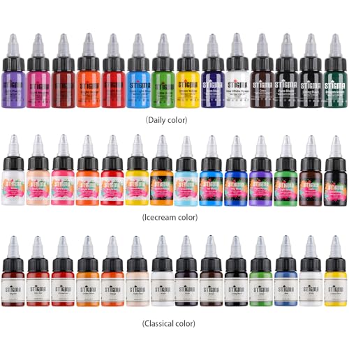 STIGMA Professional Tattoo Ink Color Set 14 Colors with 15 ml 1/2oz per Bottle Tattoo Ink Set for Tattoo Artist and Beginners Tattoo Supplies TI4003-15-14