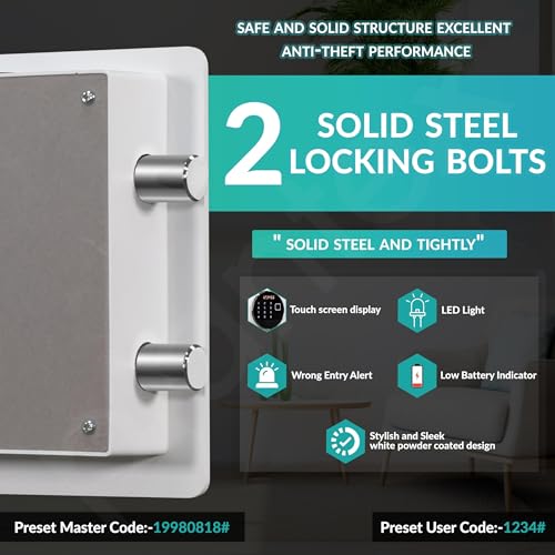 Image of Plantex Digital Safe Locker For Home /23 Litre Safety Locker Box with Biometric Touchscreen Display & Dual Code Access Master & User /LED Light /Emergency Key /2 Years Warranty By Plantex - (White)
