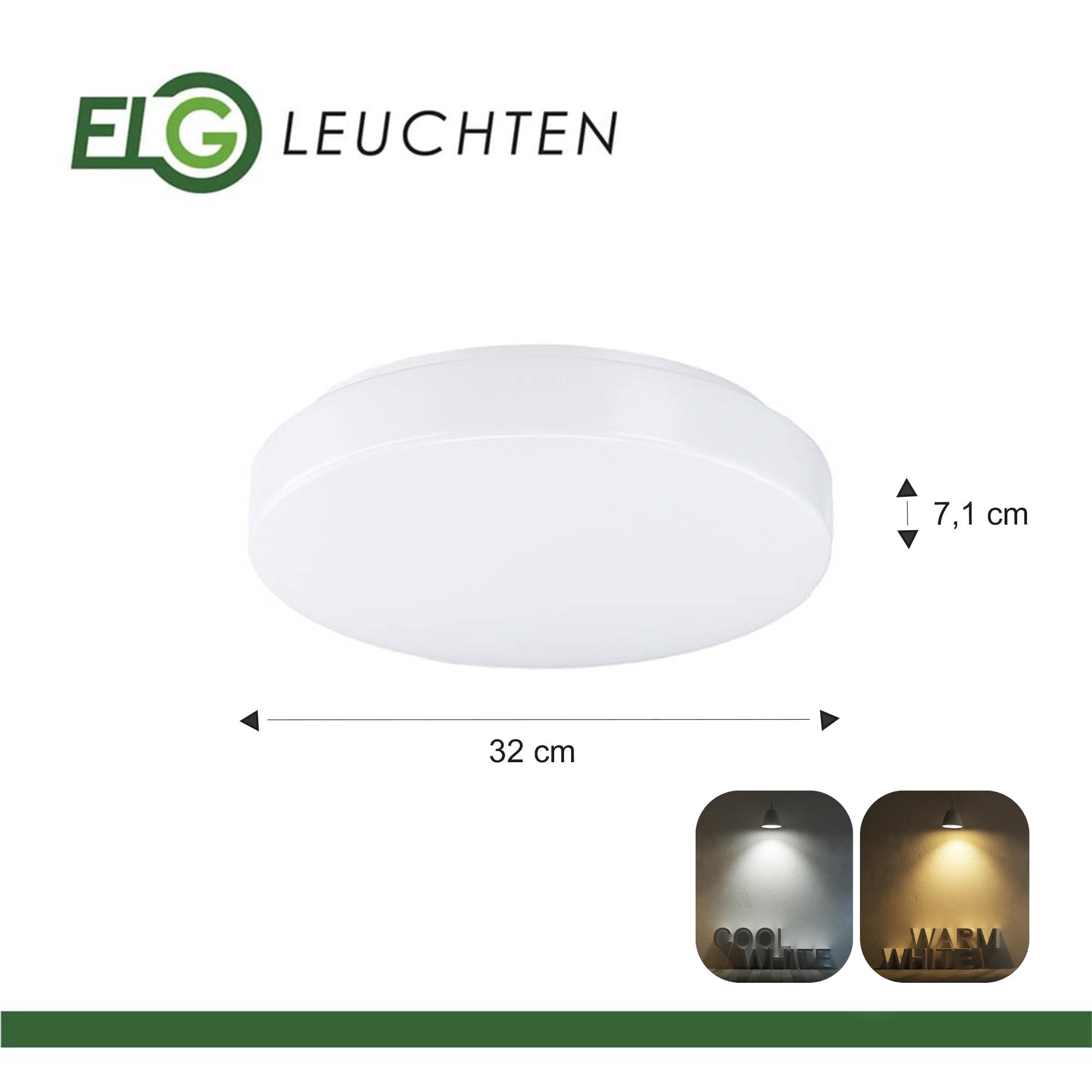 LED Deckenlampe Opalglasleuchte rund mit direktem Licht, Ø320mm, 14-27W, 1684-3248 lm, flach, 3000K/4000K, warmweiße, neutralweiße Lichtfarbe, einstellbar, Lampe, 320x71mm