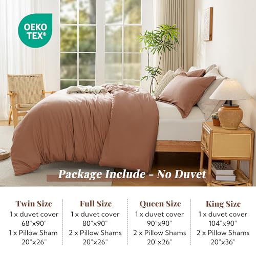 Image of MILDLY Duvet Cover Queen Ultra Soft Comforter Cover Set 3pcs, Mocha | Washed Microfiber Cotton-Like, Breathable Comfort, Hidden Zipper, 8 Corner Ties, OEKO-TEX Certified, Fade Resistant