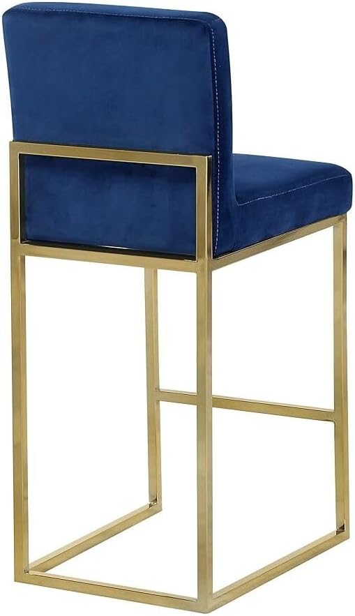 HomeStock Velvet Counter Stool, Upholstered Bar Stool with Metal Base - 16" W x 19" D x 37.5" H Navy and Gold